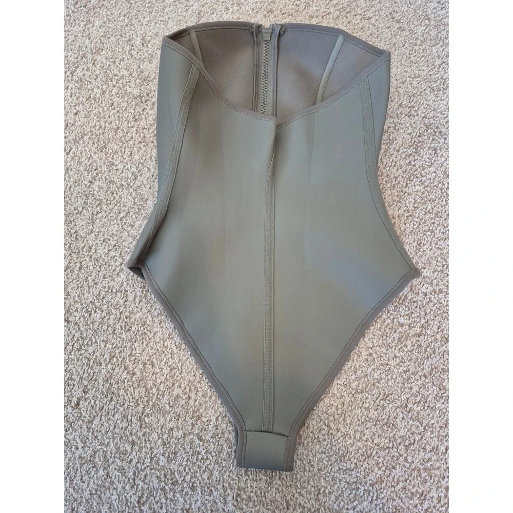 SKIMS Rubberized Scuba Swim Zip FronBandeau One Piece Grey Medium